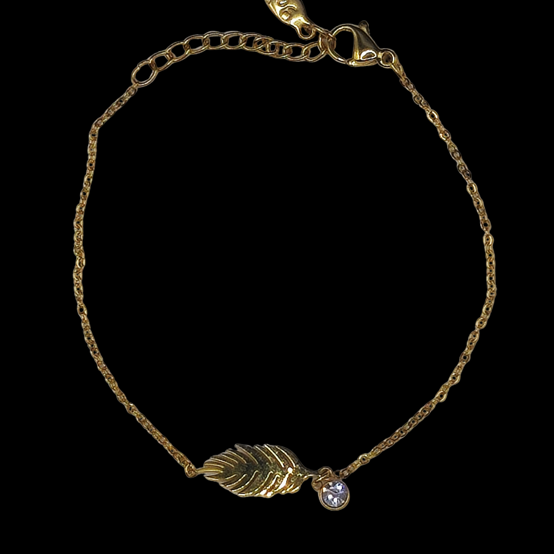 Bracelet en acier inoxydable plume avec strass