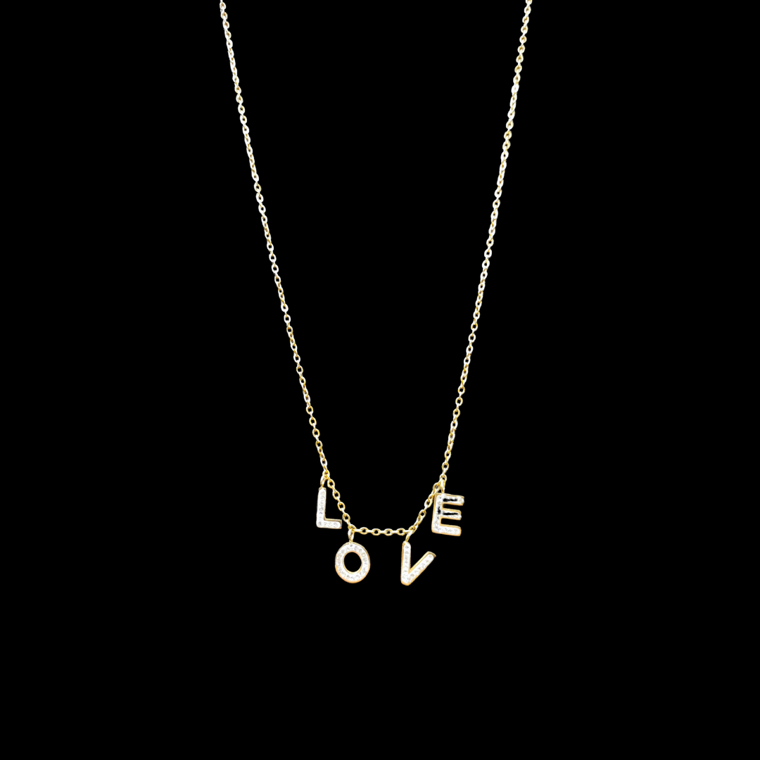 Collier en acier inoxydable doré avec strass mot love