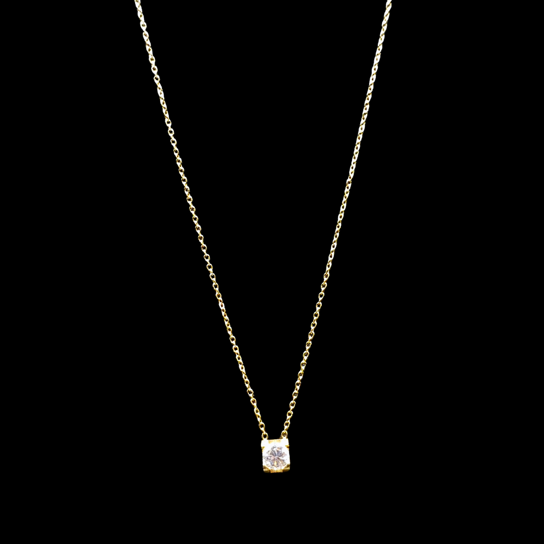 Collier en acier inoxydable doré solitaire