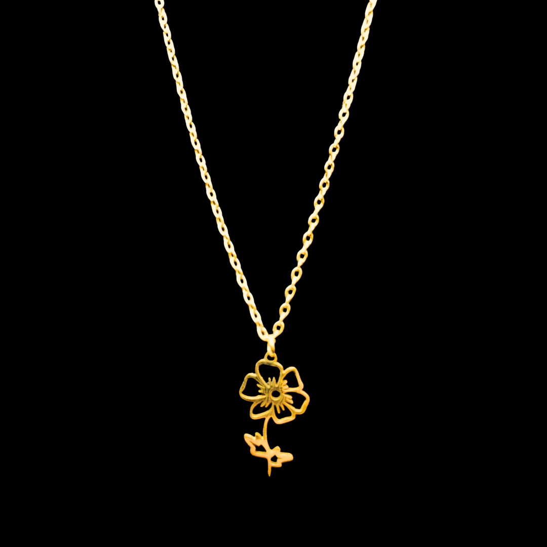 Collier en acier inoxydable doré fleurs