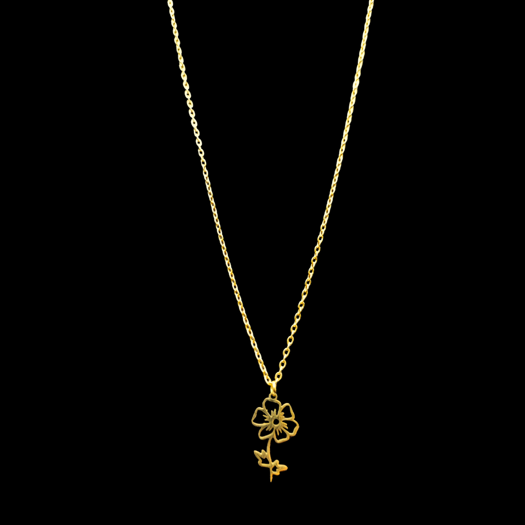 Collier en acier inoxydable doré fleurs