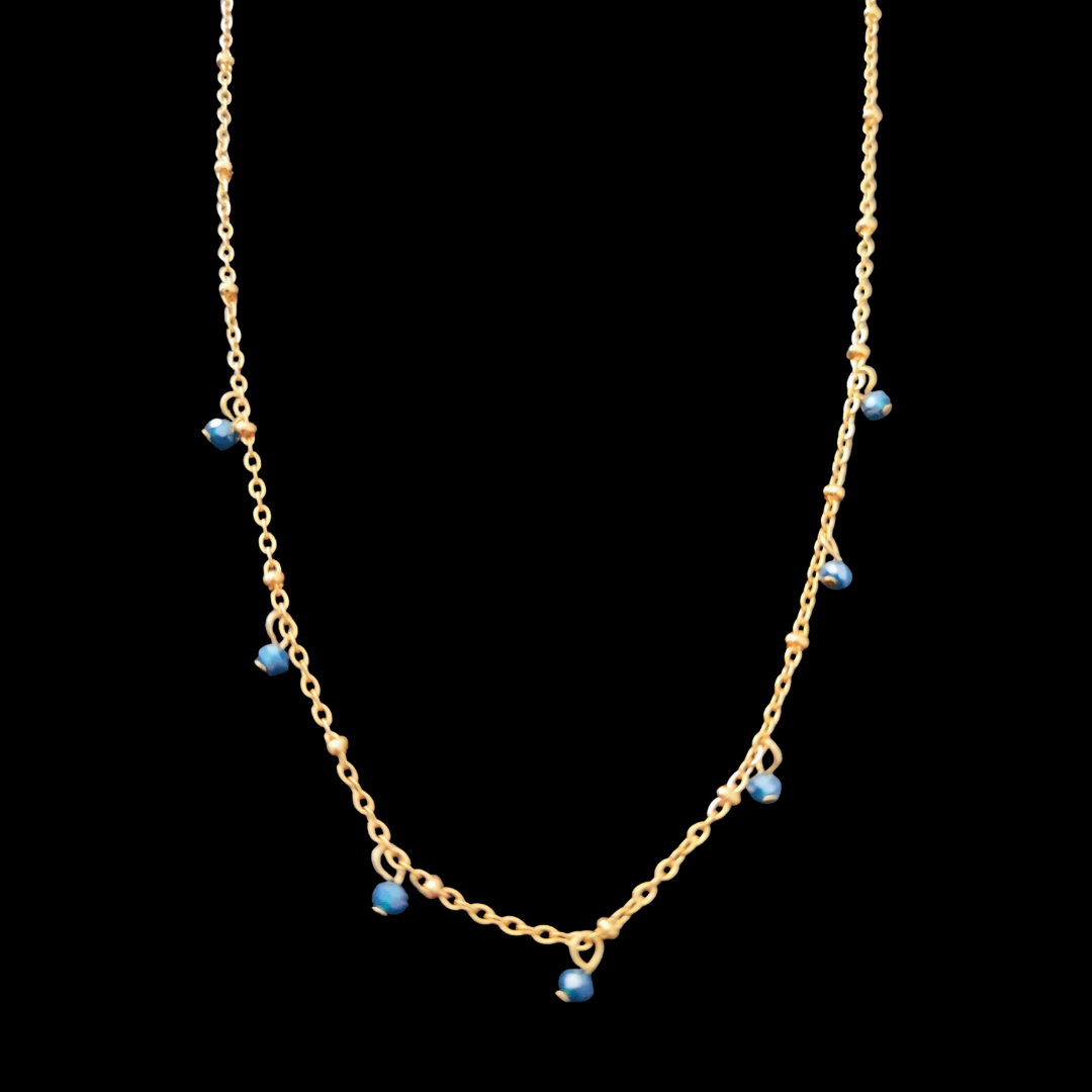 Collier en acier inoxydable perles bleu