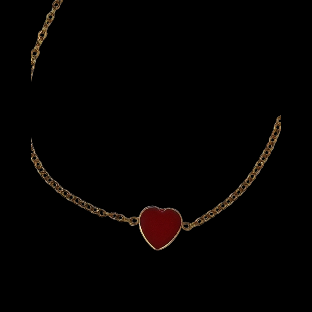 Bracelet en acier inoxydable doré avec coeur rouge