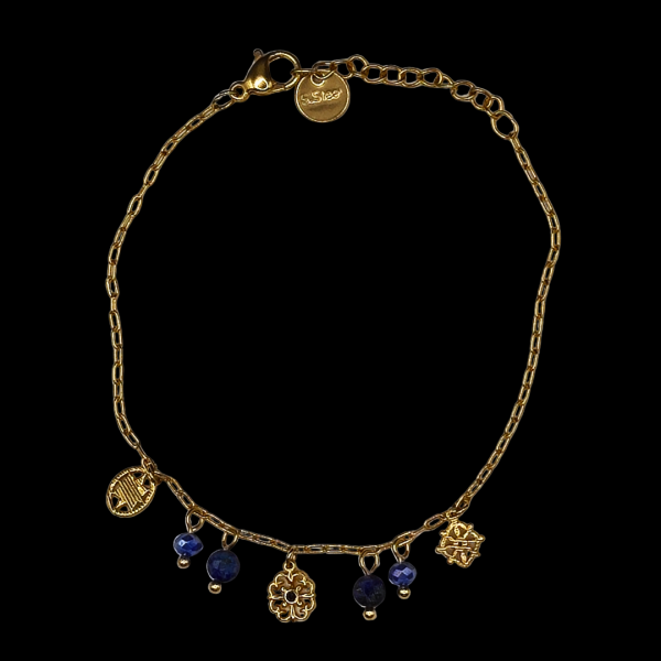 Bracelet en acier inoxydable avec breloque doré et bleu
