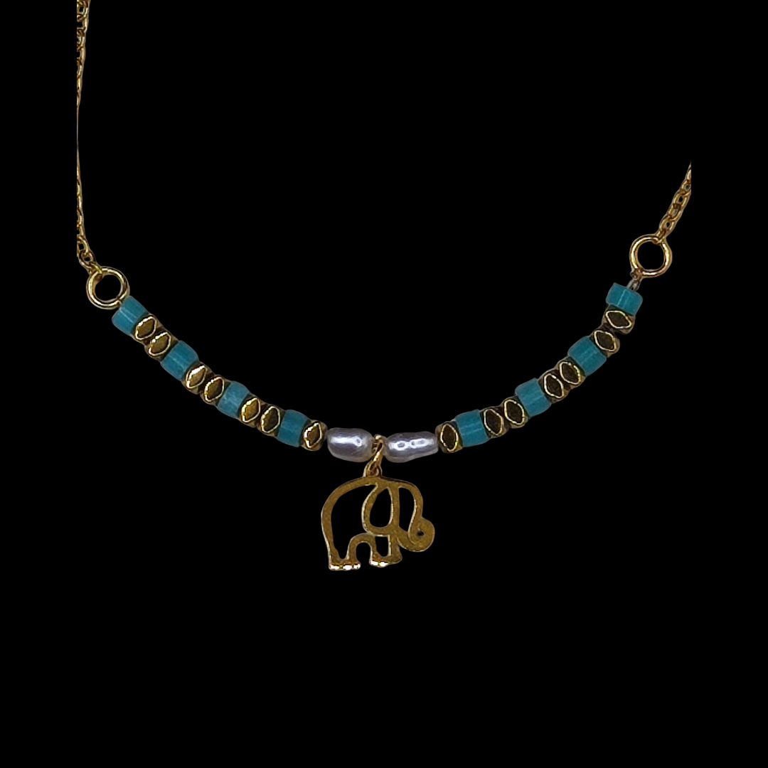 Bracelet en acier inoxydable perles bleu doré