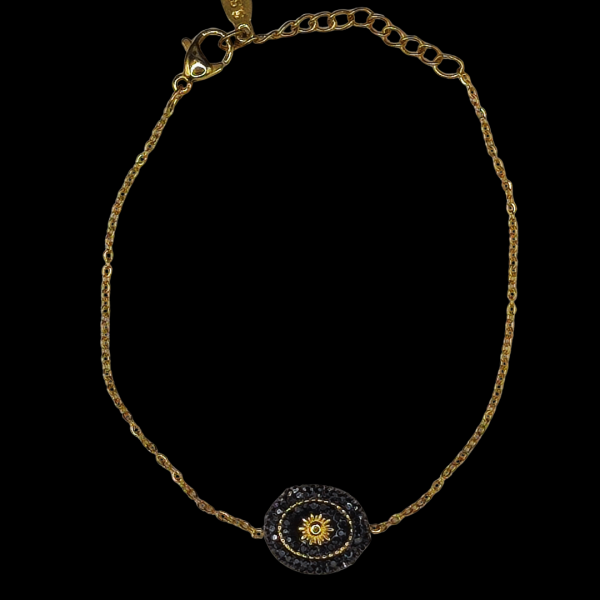 Bracelet en acier inoxydable avec strass noir et doré