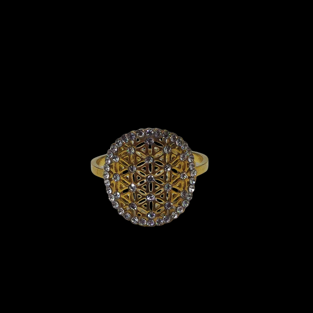 Bague en acier inoxydable doré avec strass