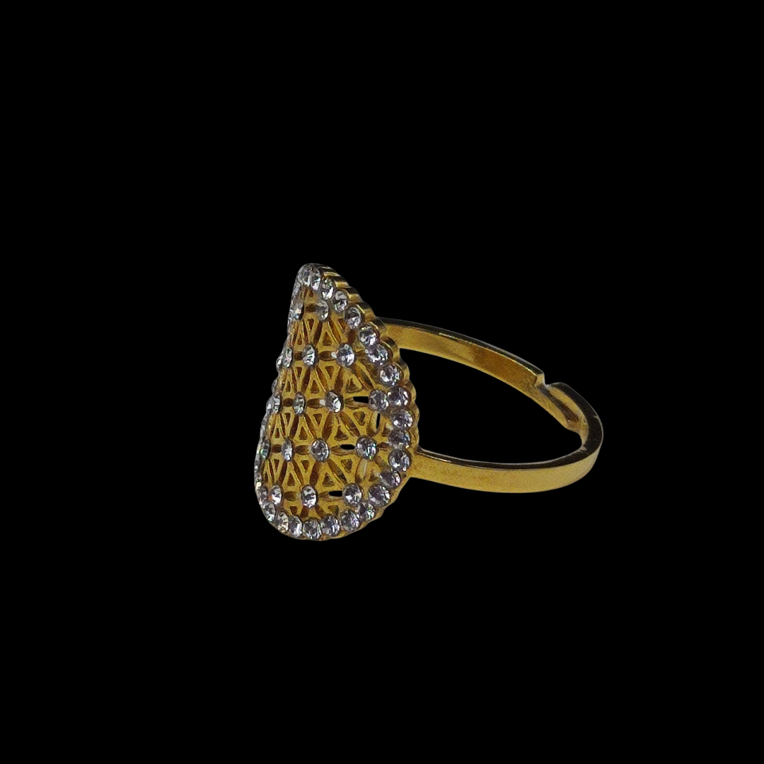 Bague en acier inoxydable doré avec strass