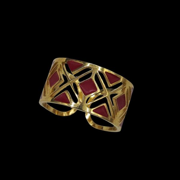 Bague en acier inoxydable épaisse doré rouge