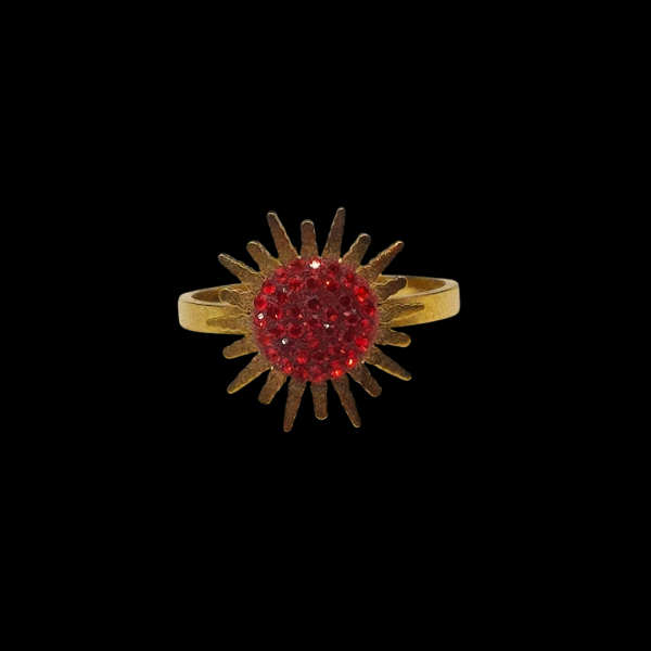 Bague en acier inoxydable soleil strass rouge