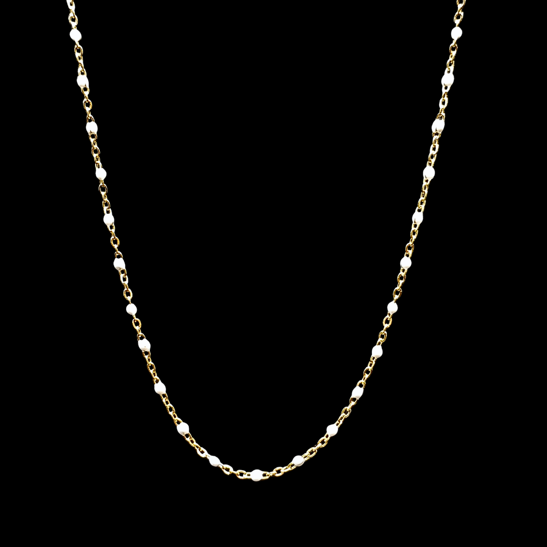 Collier en acier inoxydable chaine avec perles blanches