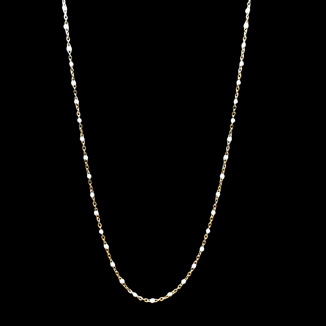Collier chaine en acier inoxydable perles blanches