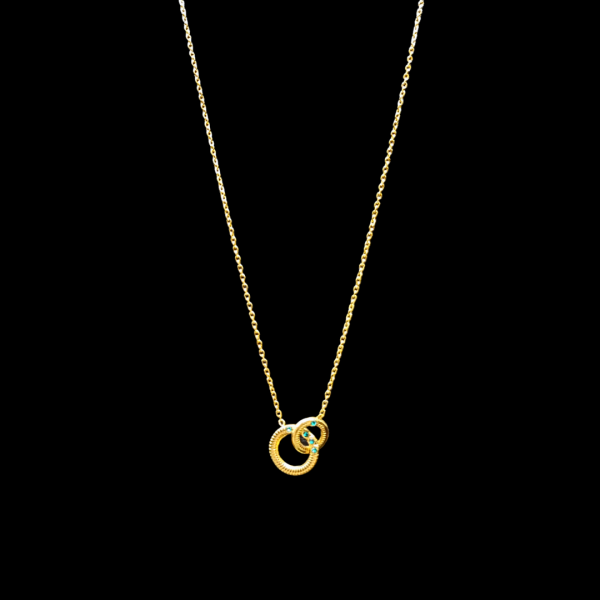 Collier en acier inoxydable anneaux strass turquoise
