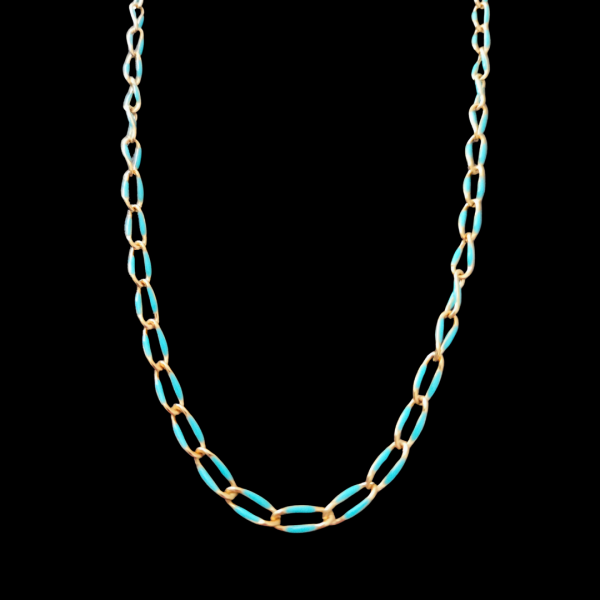 Collier en acier inoxydable chaine travaillé doré et bleu