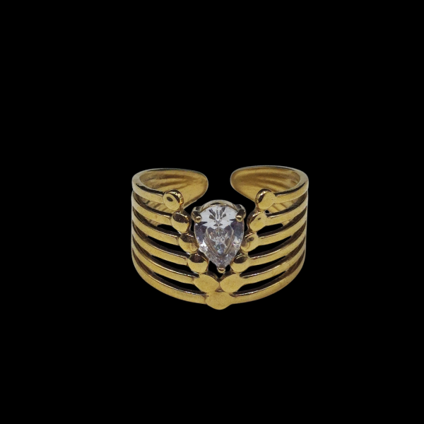 Bague originale en acier inoxydable doré avec strass
