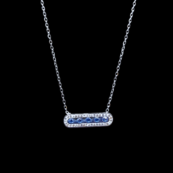 Collier en acier inoxydable strass bleue et blanche
