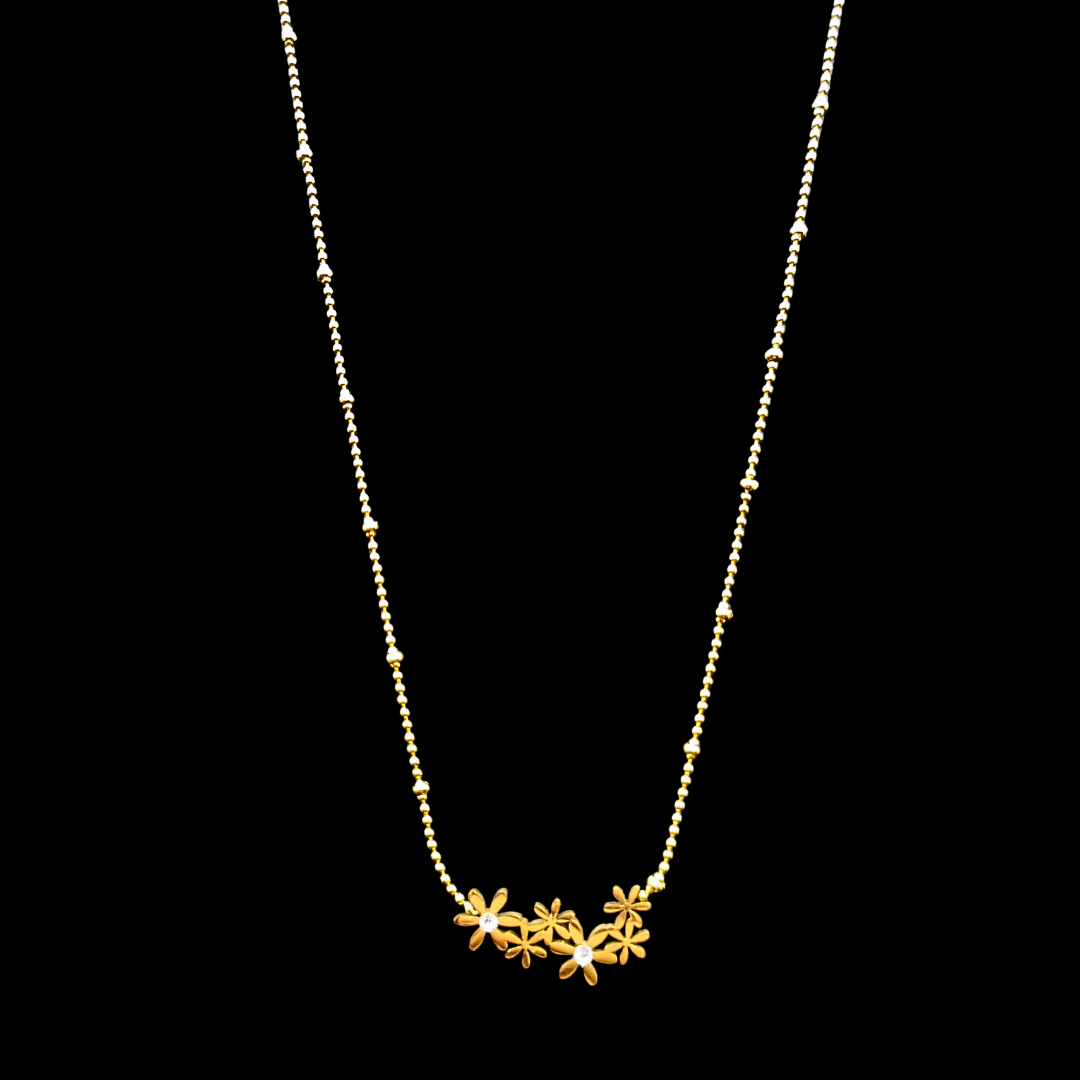 Collier en acier inoxydable doré strass fleurs