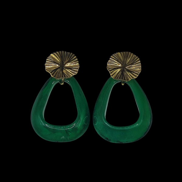 Boucles d'oreille verte en acier inoxydable